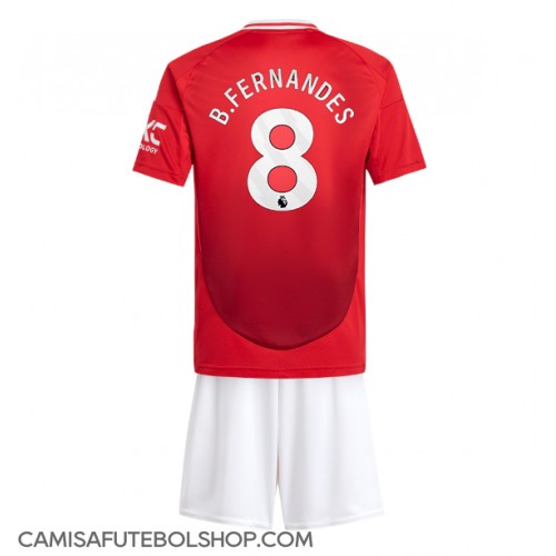 Camisa de time de futebol Manchester United Bruno Fernandes #8 Replicas 1º Equipamento Infantil 2024-25 Manga Curta (+ Calças curtas)